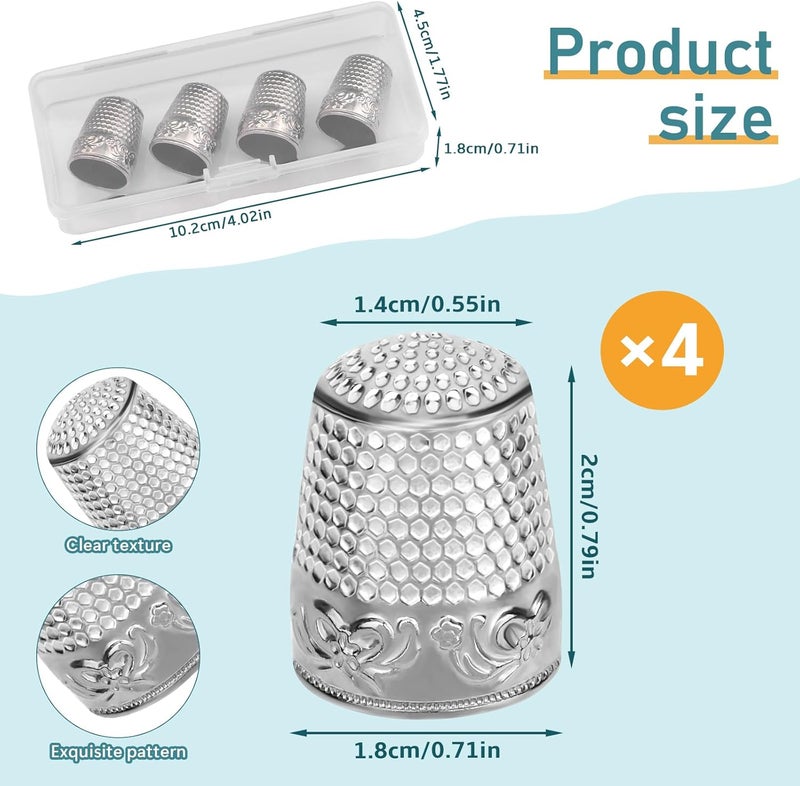 ZMAAGG 4PCS Sewing Thimbles for Hand Sewing, Metal Finger Protector, Quilting Craft Accessories for Knitting Needlework DIY Tools - Image 2